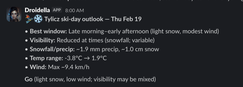 Ski conditions Droidella | Travel Memory System
